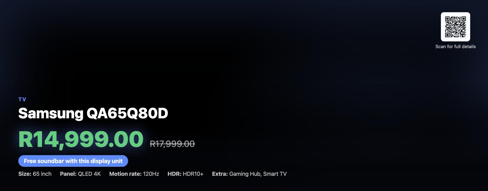 A real ScreenSync display showing a live product price and promotion